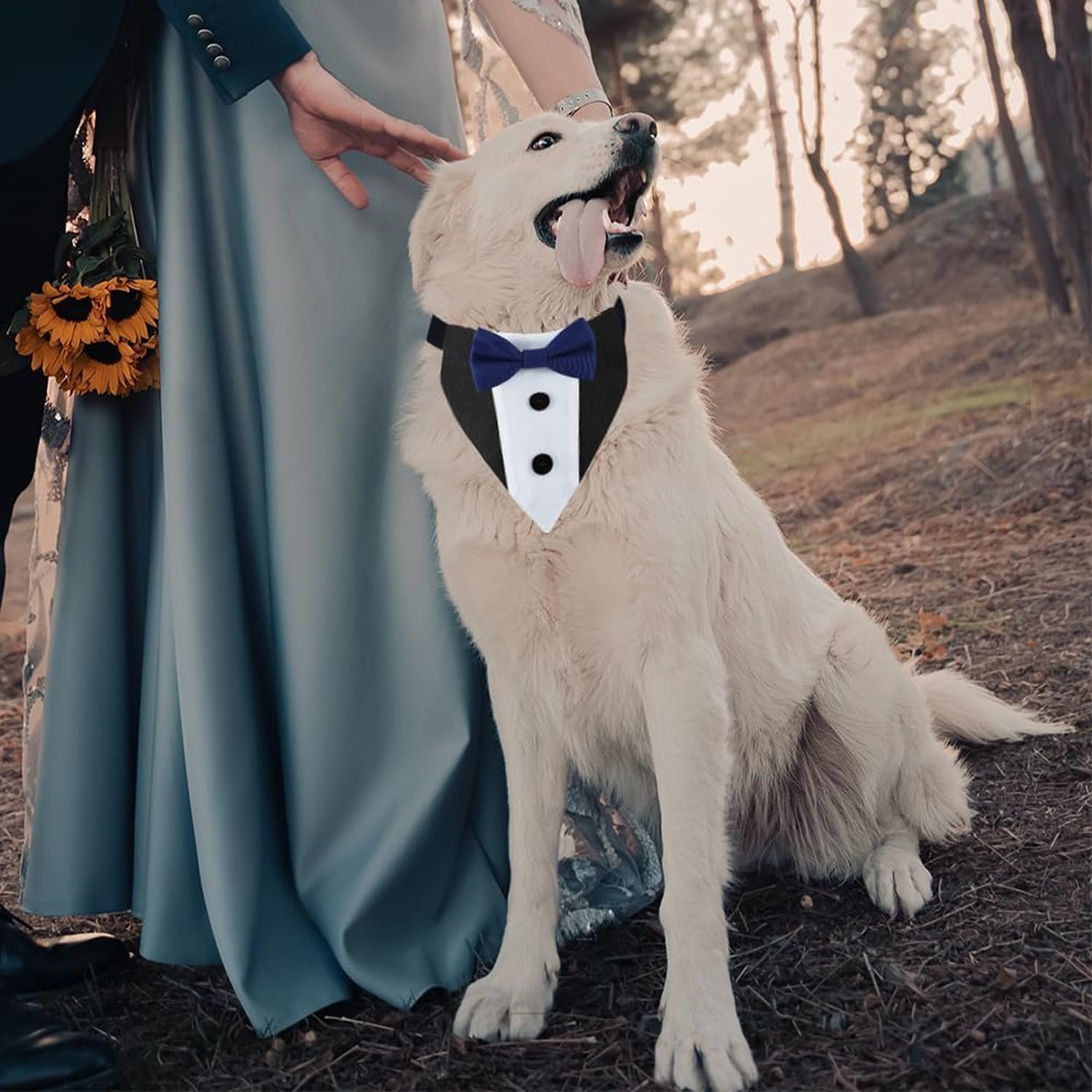 Dog Tuxedo,Formal Wedding Dog Bandana Adjustable Collar with Bowtie,Detachable - Image 6