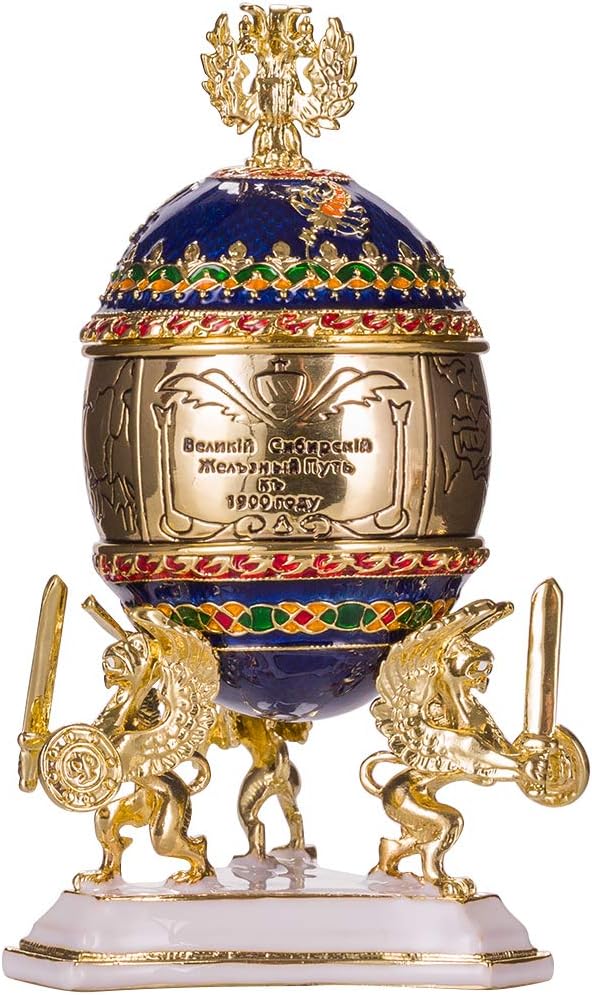 Faberge Style Trans-Siberian Railway Egg/Trinket Jewel Box with train 12,5 cm - Image 3