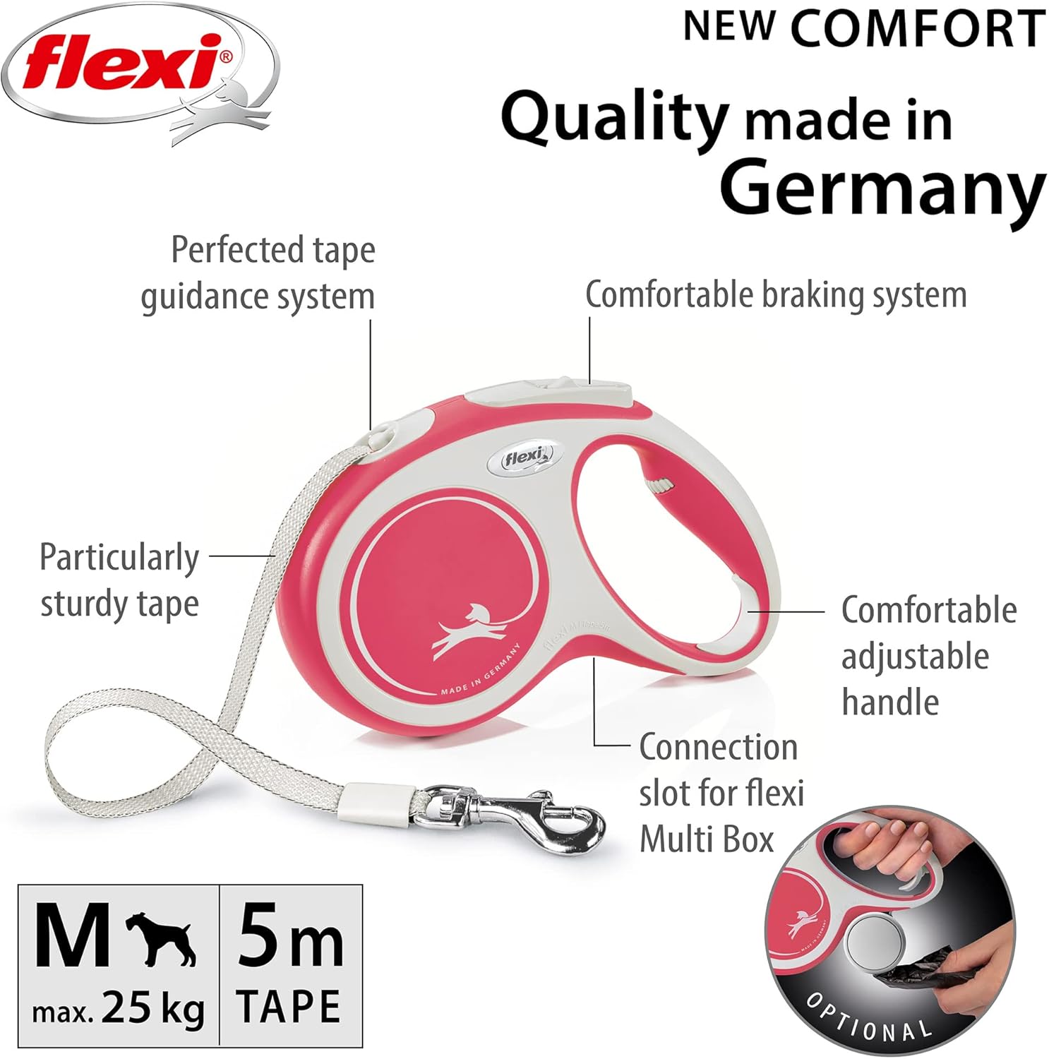 New Comfort Retractable Lead Tape Medium Red 5m Red Medium - Image 2