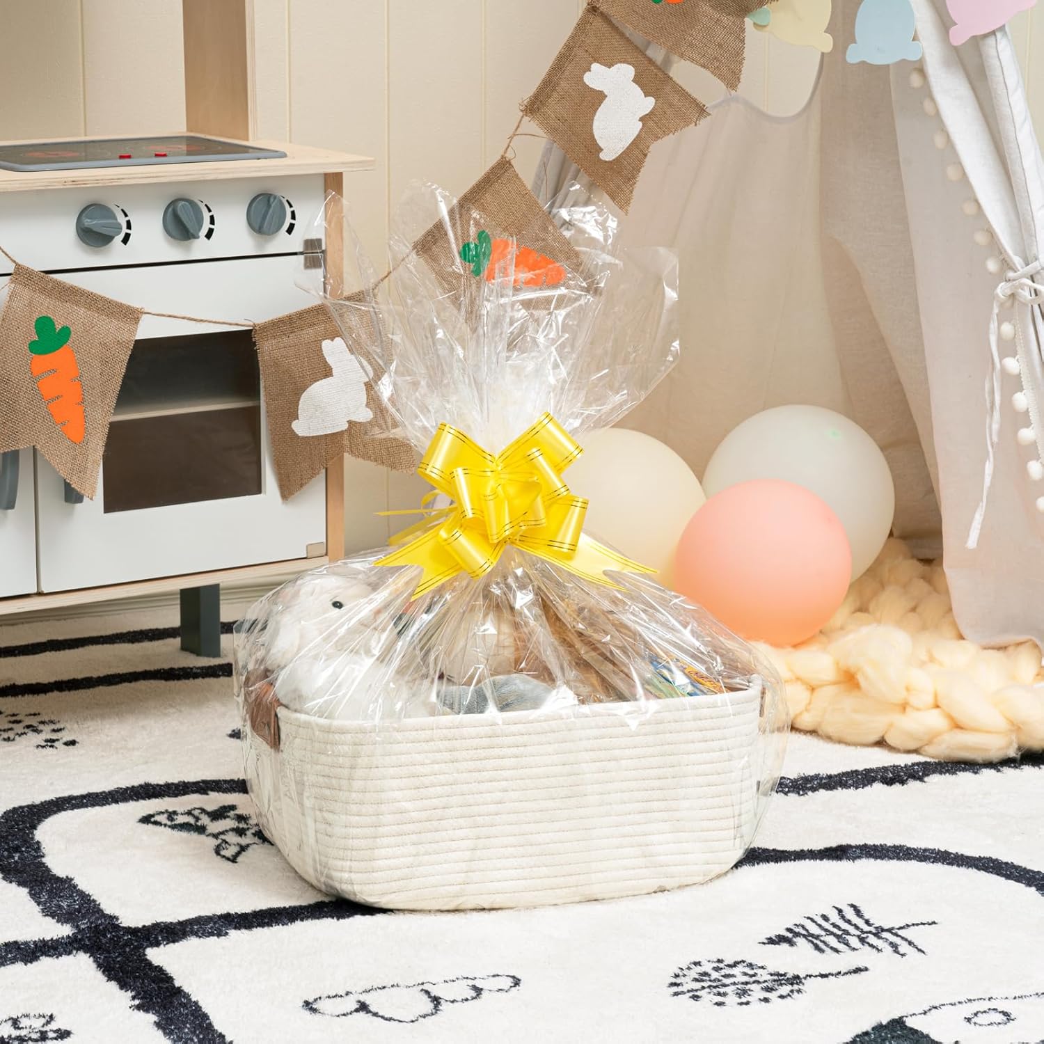 Rectangle Cotton Rope Woven Basket with Handles for Books, Magazines, Toys - Image 2