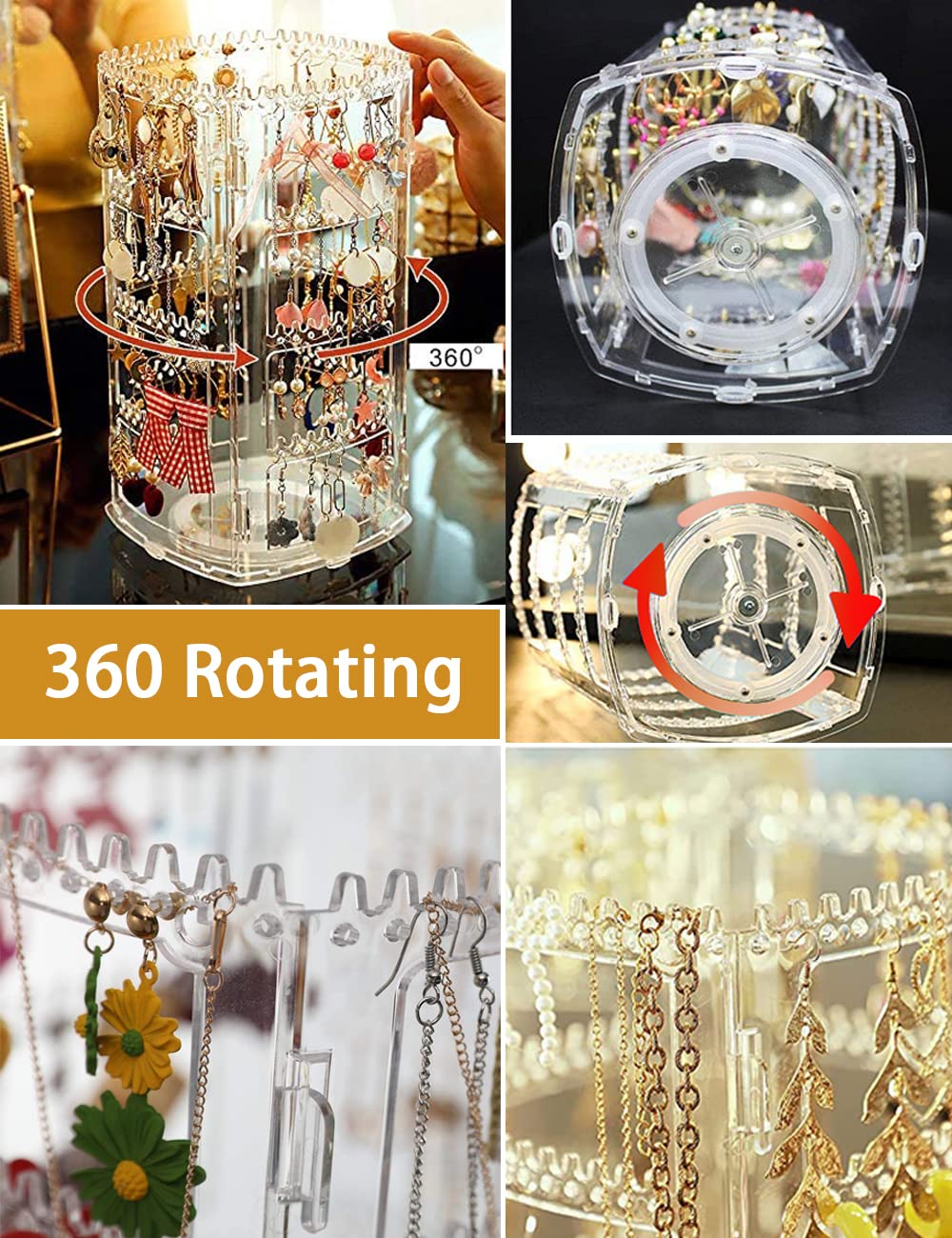 360 Rotating Earring Holder, Acrylic 4 Tiers Jewelry Organizer Rack Display - Image 6