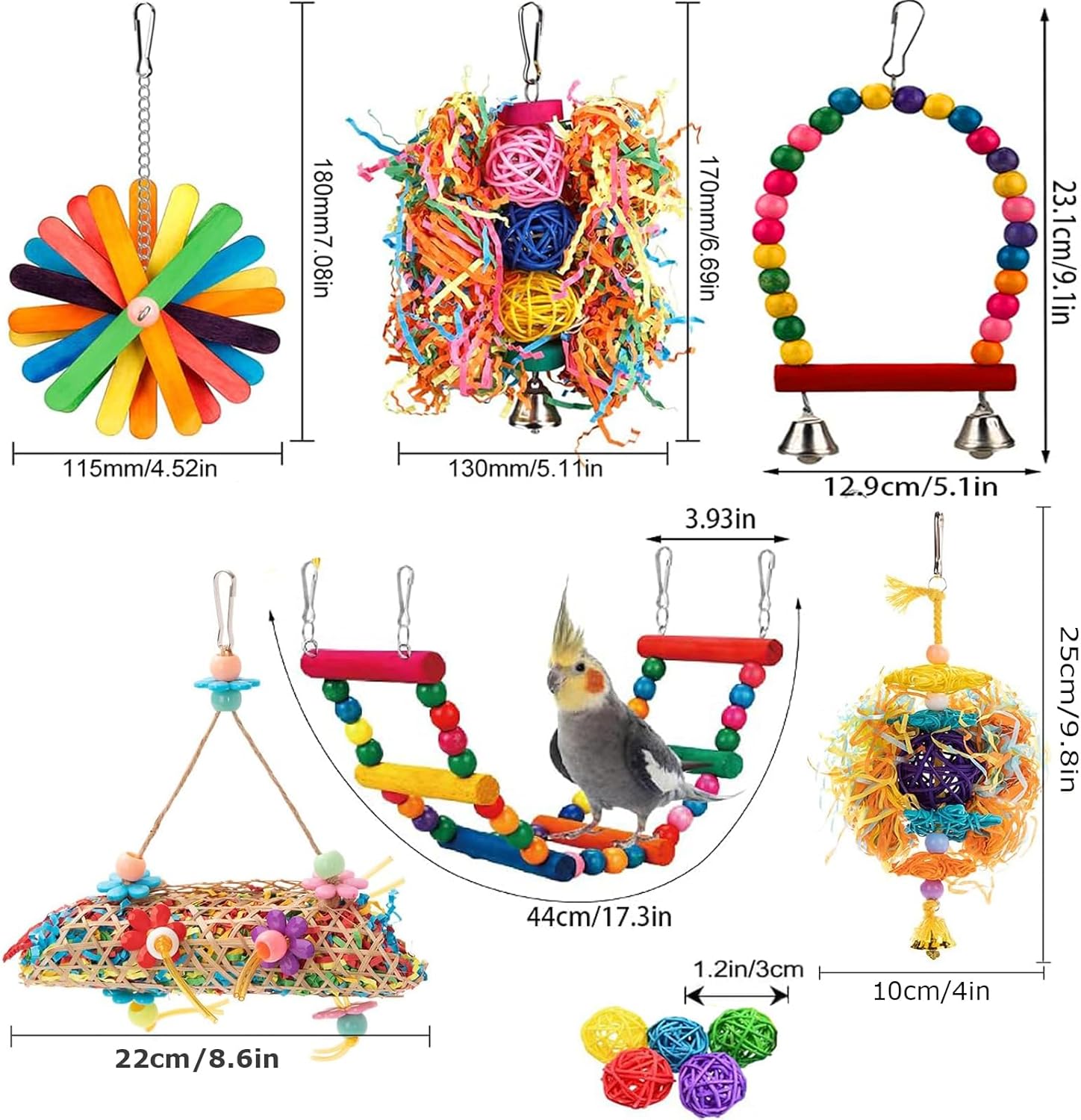 Bird Toys,11PCS Parakeet Cockatiel Toys,Swing Hanging Standing Chewing - Image 5