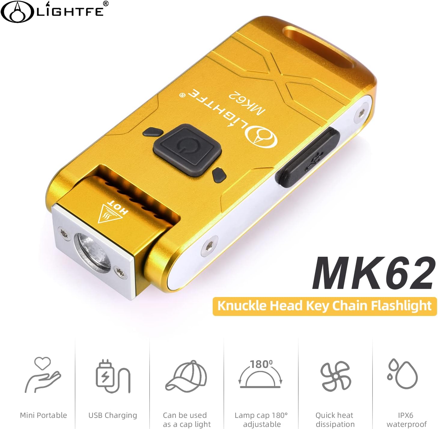 Keychain Flashlight MK62 USB Rechargeable 180-degree Rotating lamp Head - Image 4