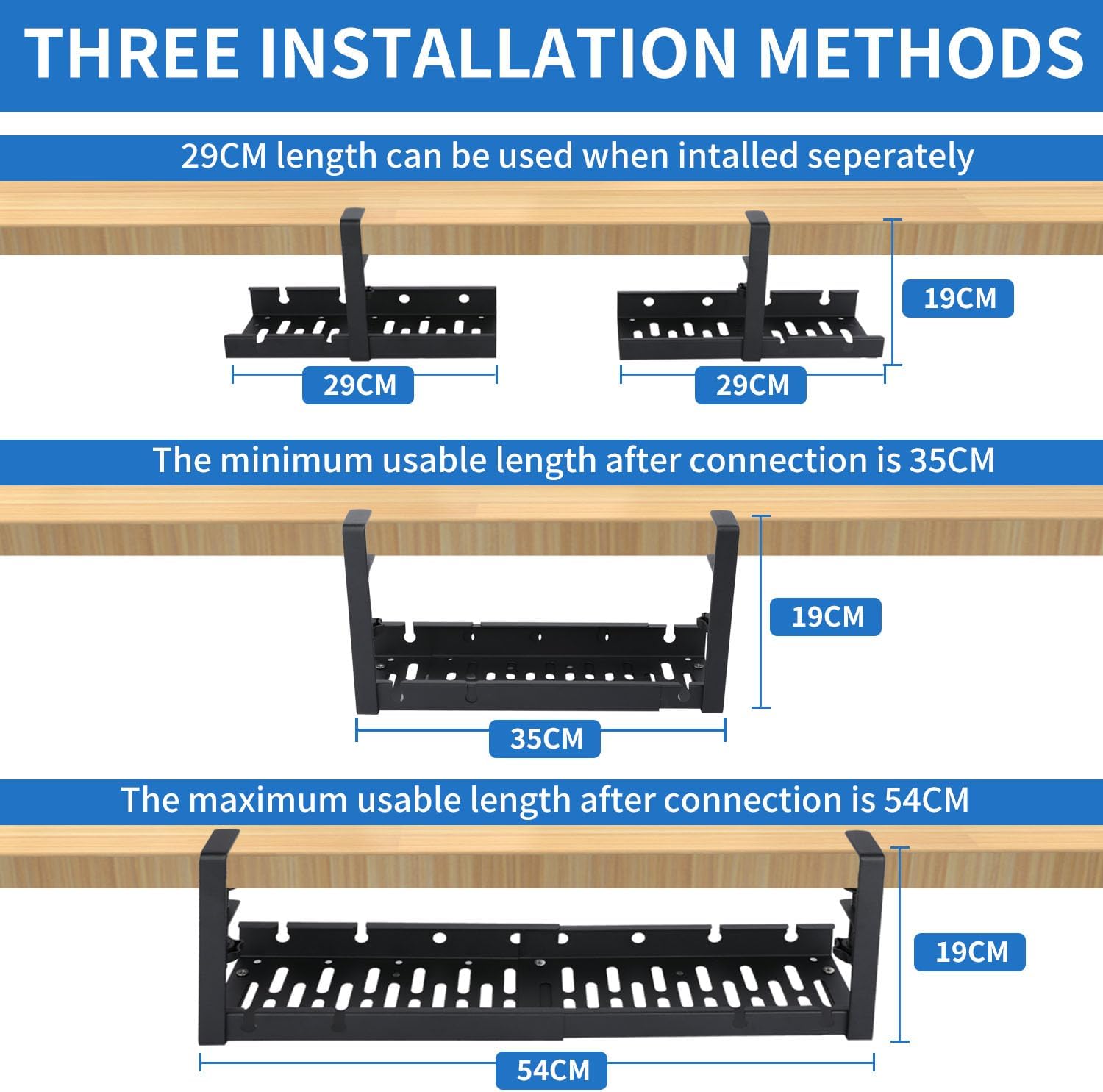 Under Desk Cable Management Tray - Black Iron Cable Tray Under Desk - Clamp - Image 2