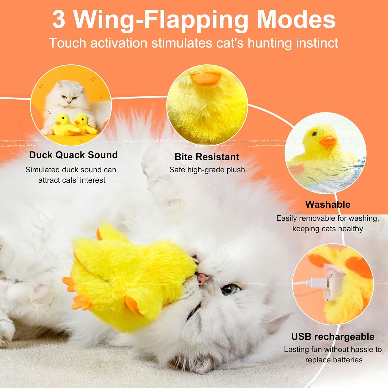 Interactive Cat Toys Duck-Catnip Chew Toy,USB Rechargeable Plush Duck - Image 4