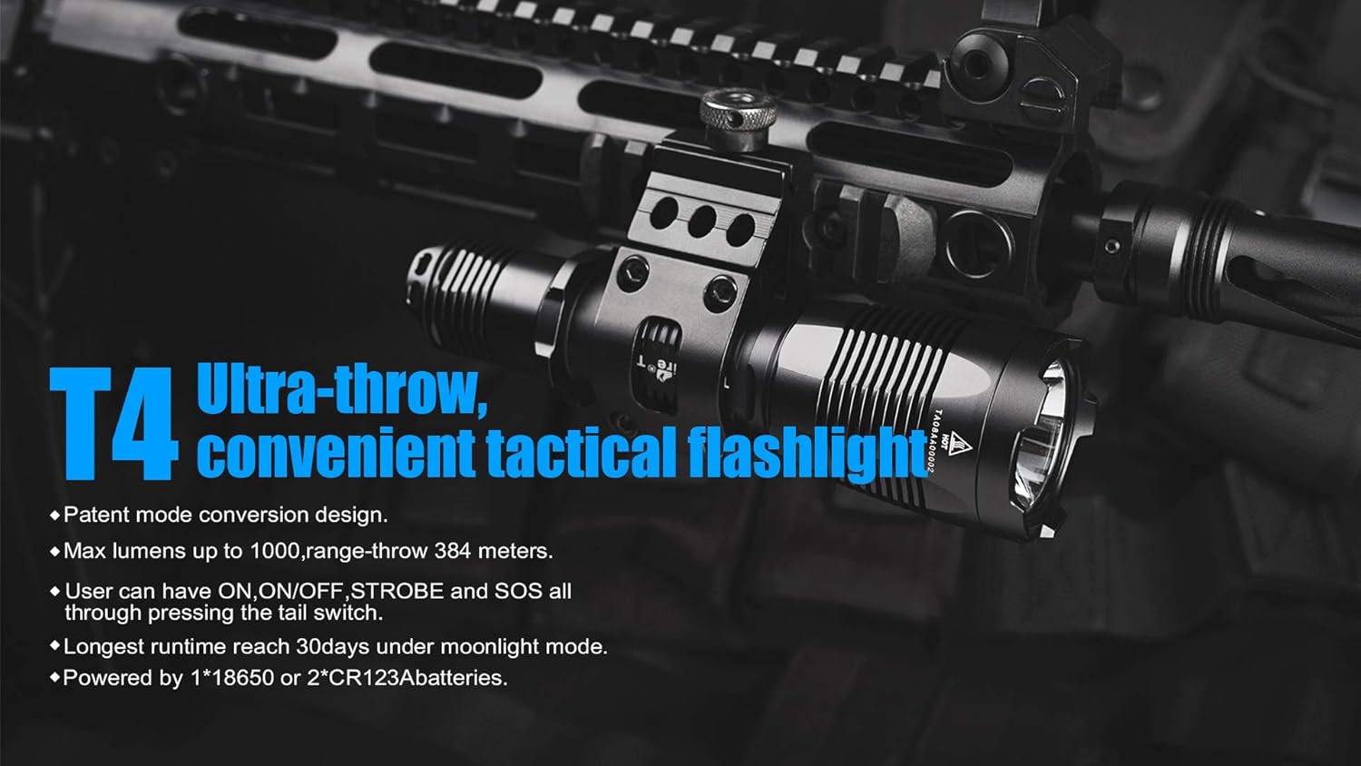 LED Tactical Torch 1000 Lumens IPX8 Flashlight - Professional Tac Light Torch - Image 4