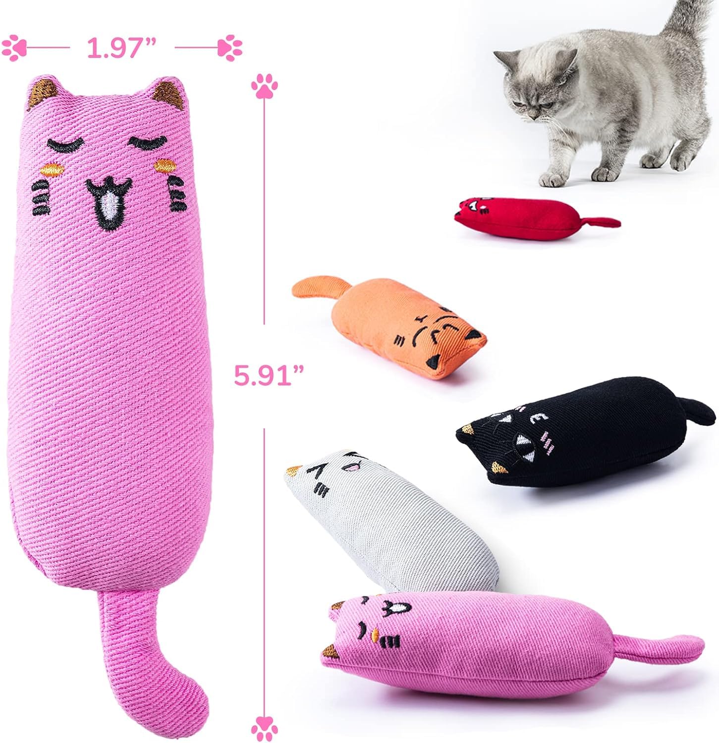 Catnip Toys,5Pcs Interactive Catnip Pillow Toy for Cats, Cartoon Mice Cat - Image 7