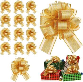 20 Pieces Large Pull Bows for Gift Wrapping Ribbon Pull Bows Gift Bows (Gold)