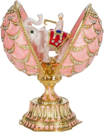 Faberge Style Pinecone Egg with Elephant 12 cm Pink