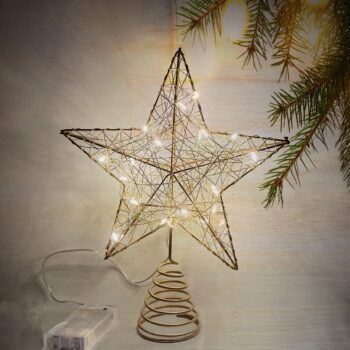 Gold Christmas Tree Topper Star, 20 cm Christmas Tree Wire Star, Tree Topper