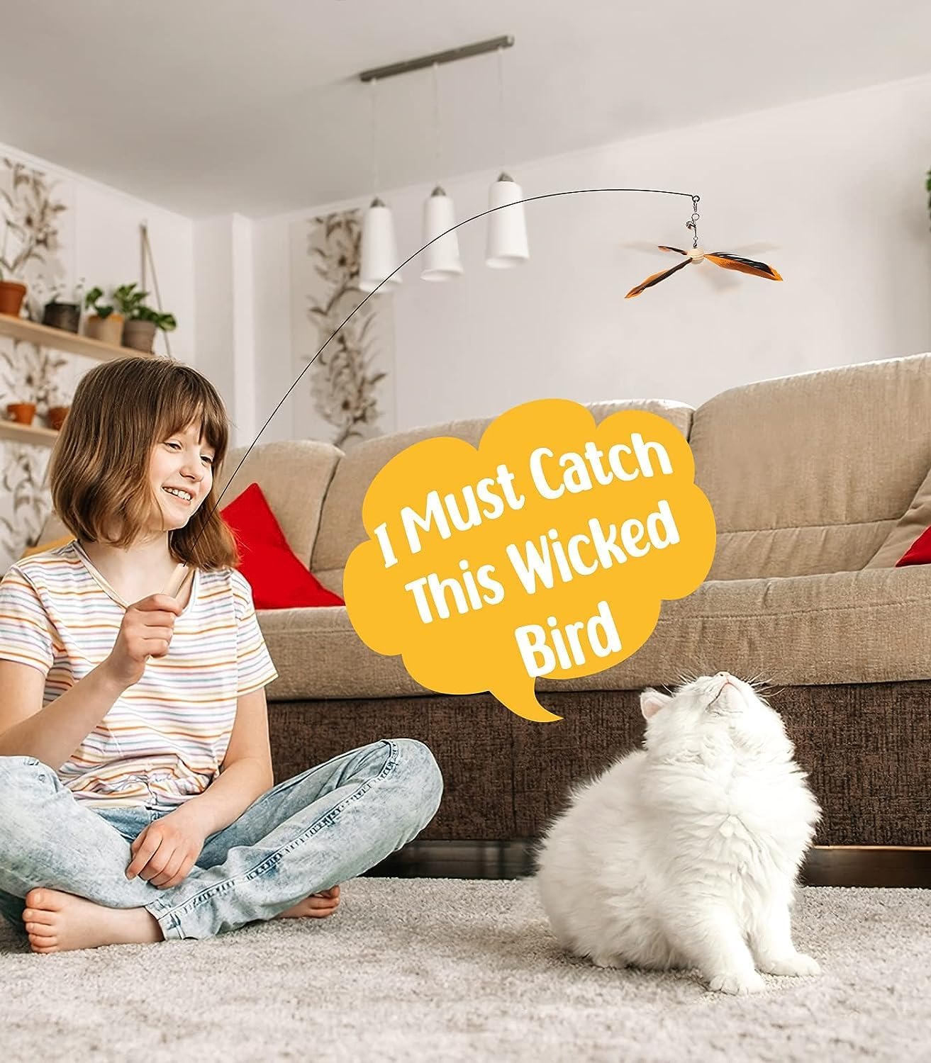 Cat Wand Toys, Interactive Cat Toys with 3 Feather Refills, Cat Feather - Image 7