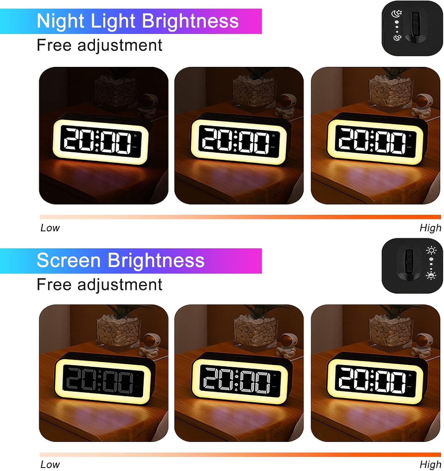 Super Loud Digital Alarm Clock, Dynamic RGB Smart Night Light, Adjustable Dimmer - Image 5