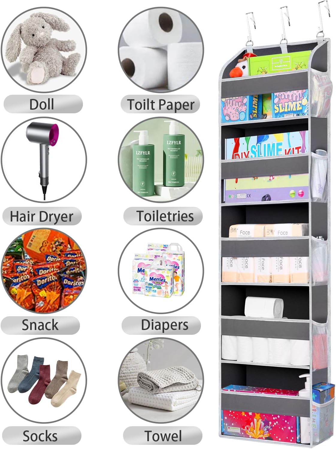 1 Pack Over The Door Storage Organizer with 5 Pockets 10 Mesh Side Pockets - Image 3