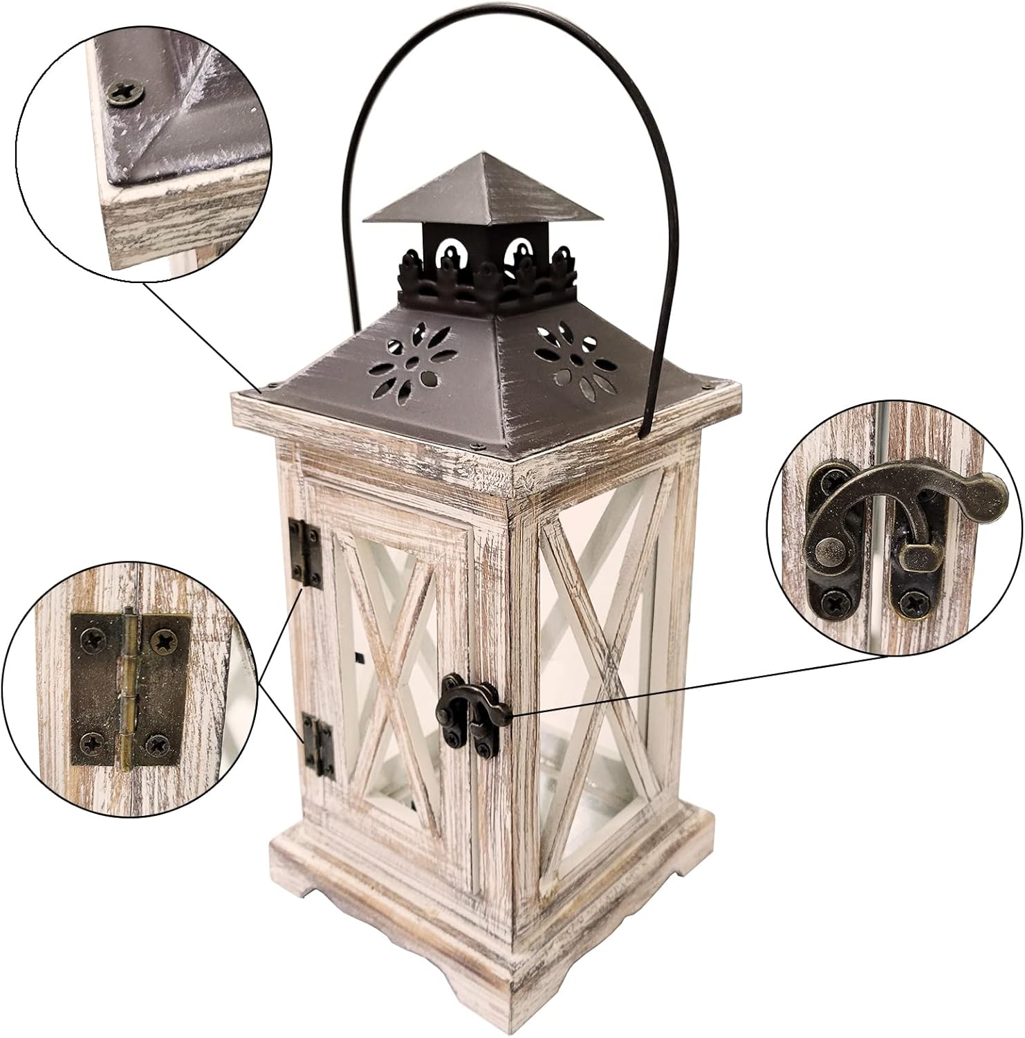 Vintage Wooden Decorative Lantern Candle Holder Rustic Farmhouse Wedding - Image 4