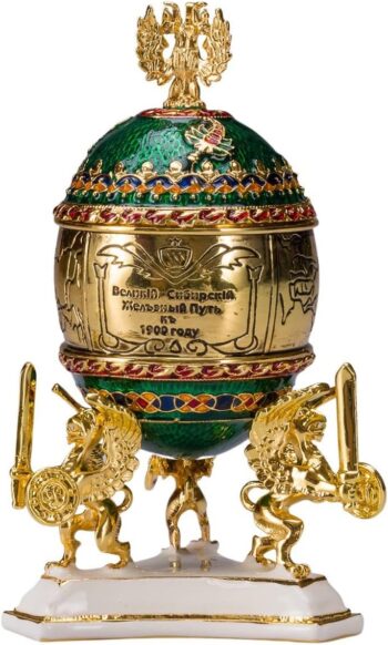 Faberge Style Trans-Siberian Railway Egg/Trinket Jewel Box with train 12,5 cm