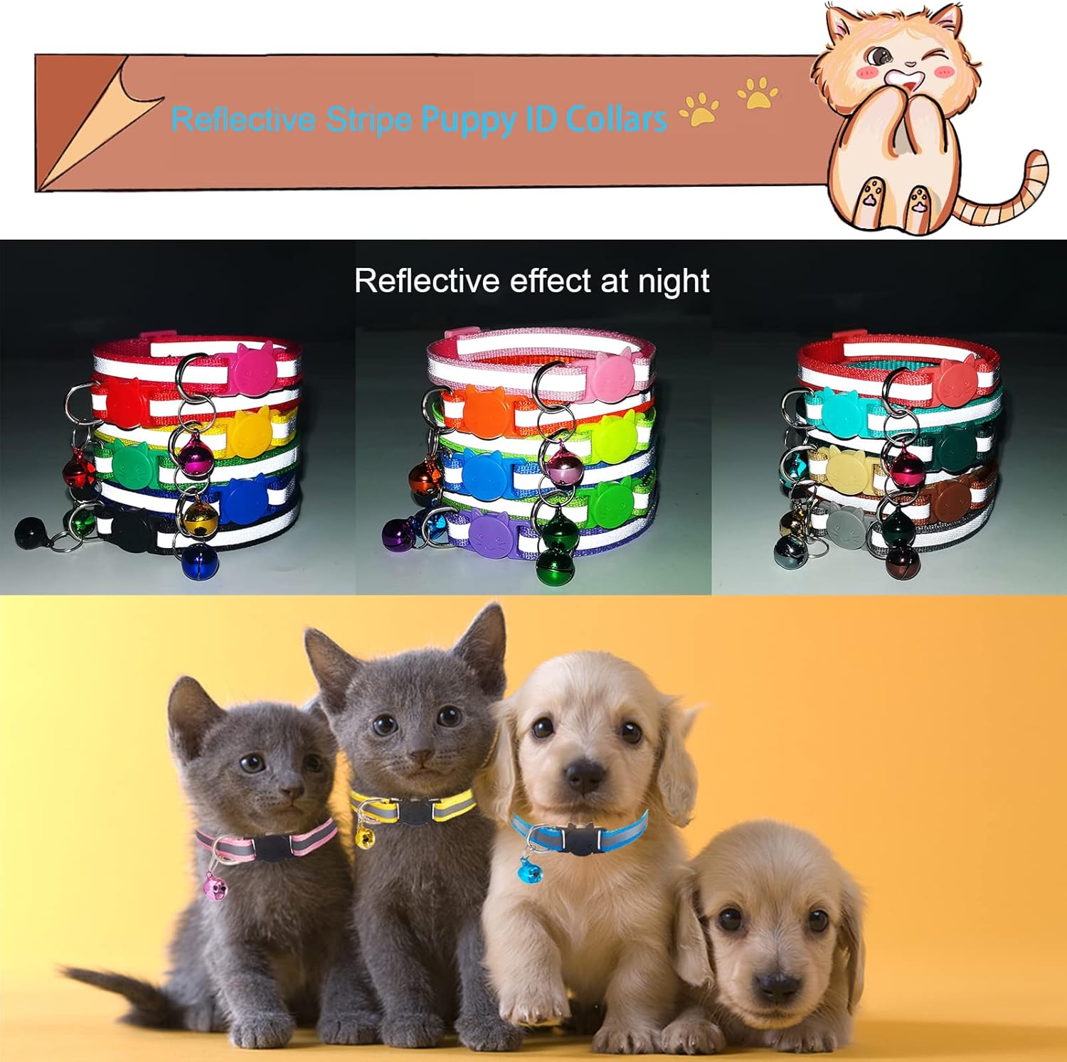 18 PCS Puppy ID Collars Reflective Stripe Puppy Collars Puppy Collars with Bell - Image 3