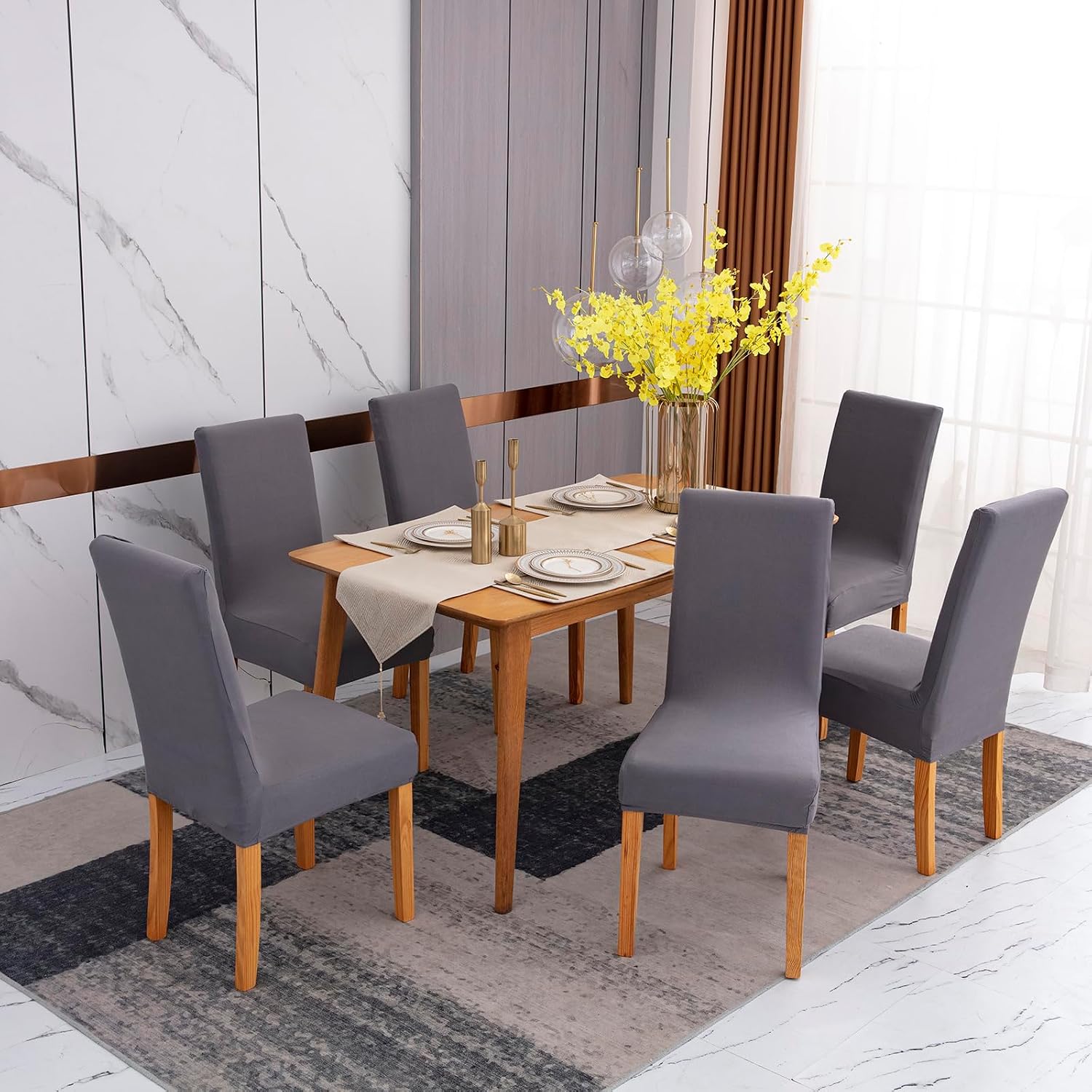 Dining Chair Covers 6pcs Soft Removable Kitchen Seat Covers - 6pk Grey - Image 6