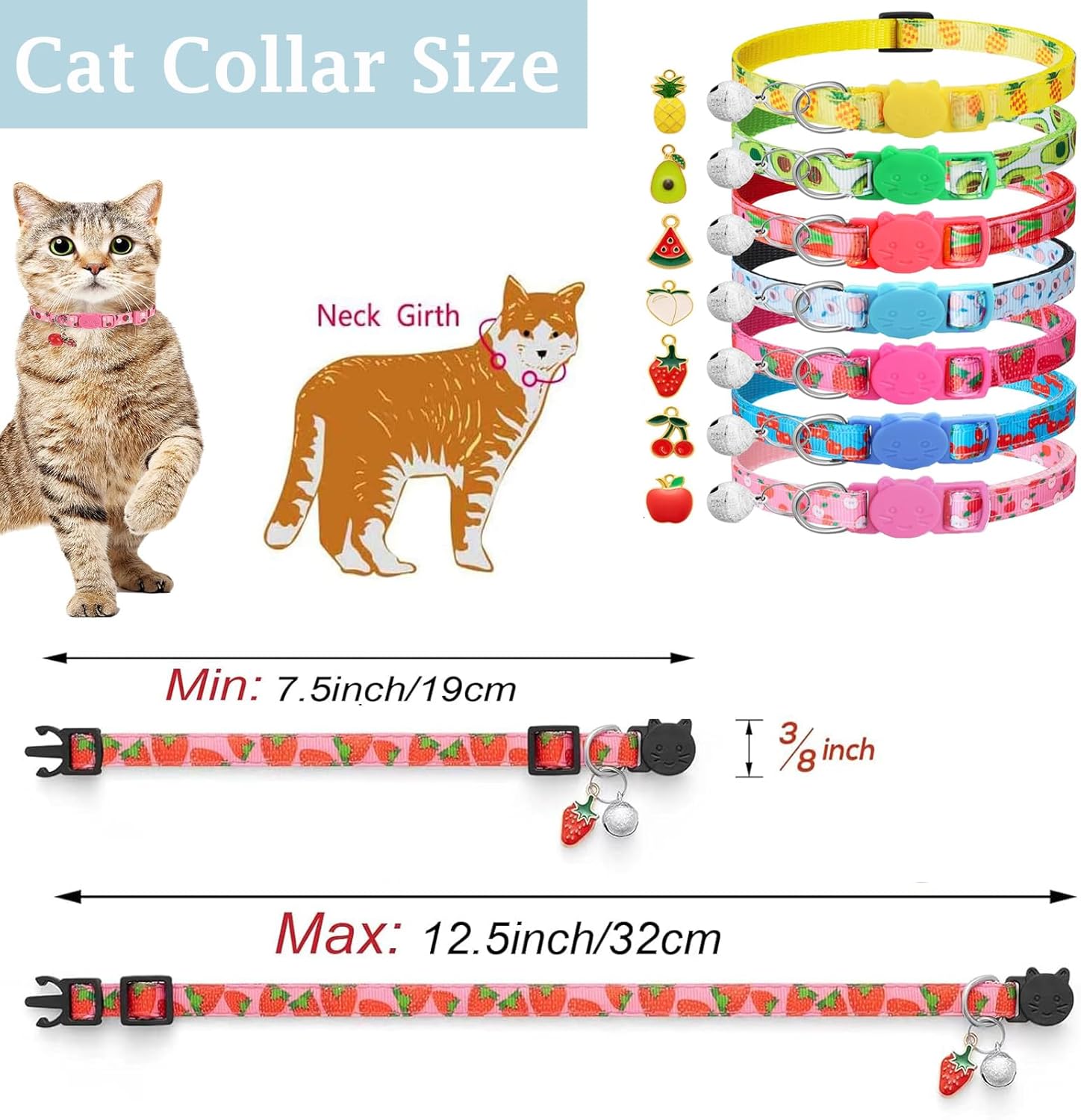 Cat Collars,7 Pack Cat Collar with Bells,Safety Breakaway Cat Collars Adjustable - Image 4
