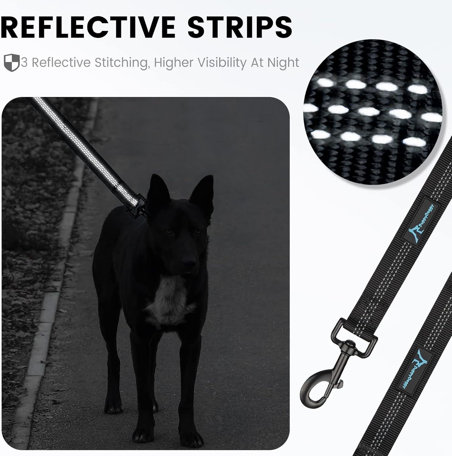 Short Dog Leash 18in Padded Handle Dog Lead with 3 Reflective Thread for Large - Image 5
