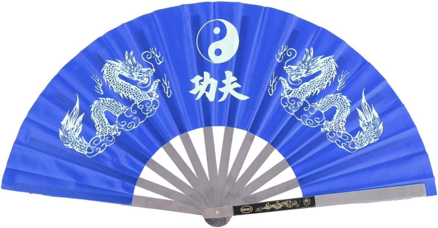 Tai Chi Fan, Stainless Steel Kung Fu Fan Large Folding Hand Fan Nylon Cloth