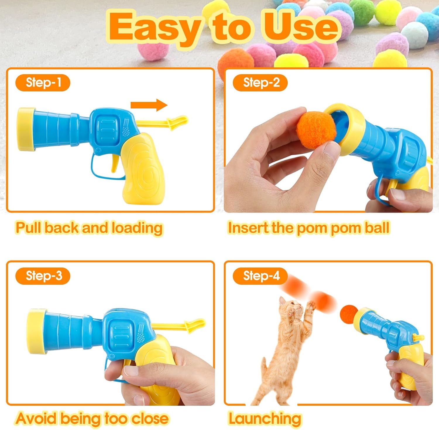 58Pcs Cat Ball Toy Launcher Gun, Cat Balls Fetch Toy, 57Pcs Plush Fuzzy Balls - Image 5