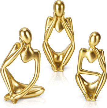 Thinker Statue Gold Decor Abstract Art Sculpture, Golden Resin Collectible