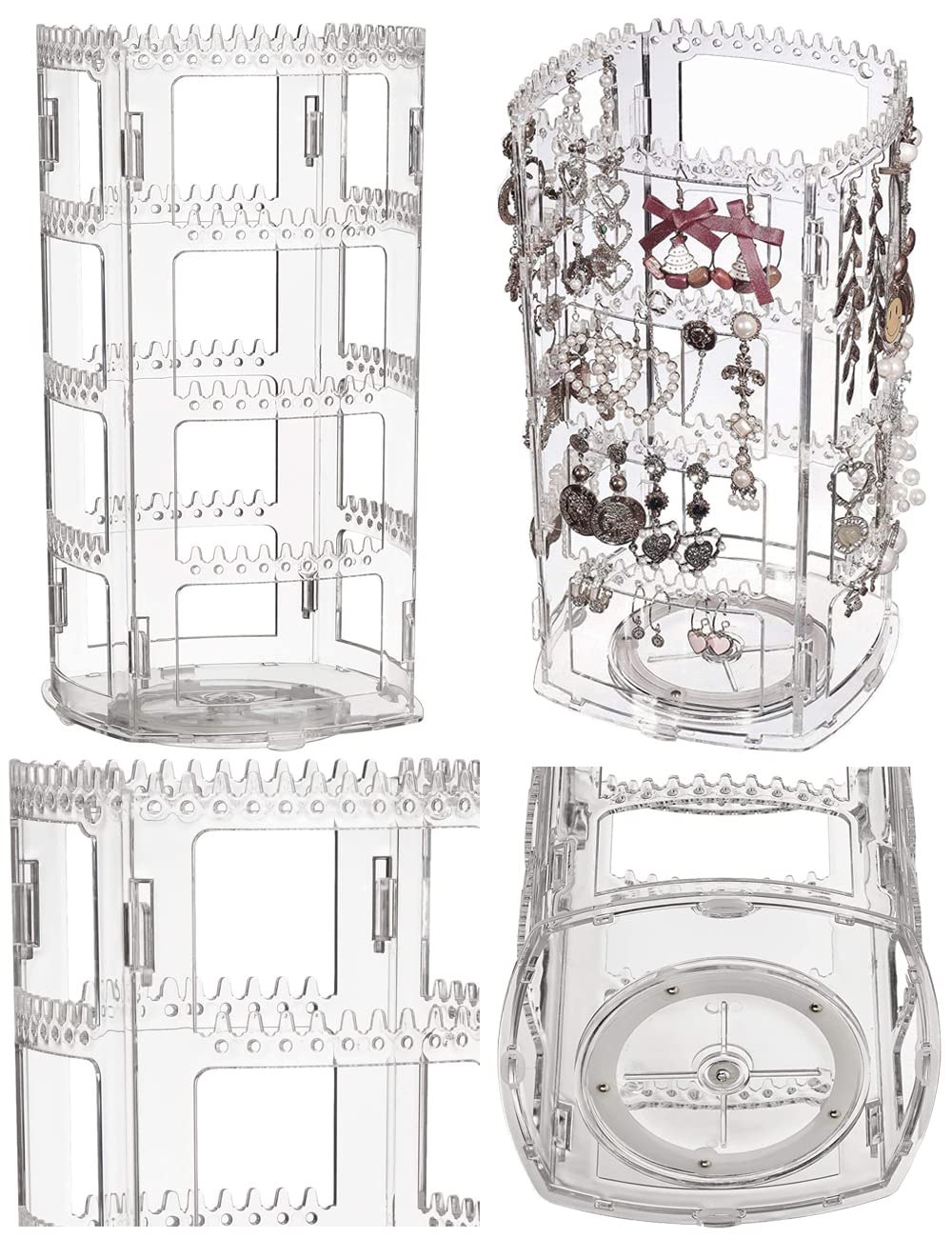 360 Rotating Earring Holder, Acrylic 4 Tiers Jewelry Organizer Rack Display