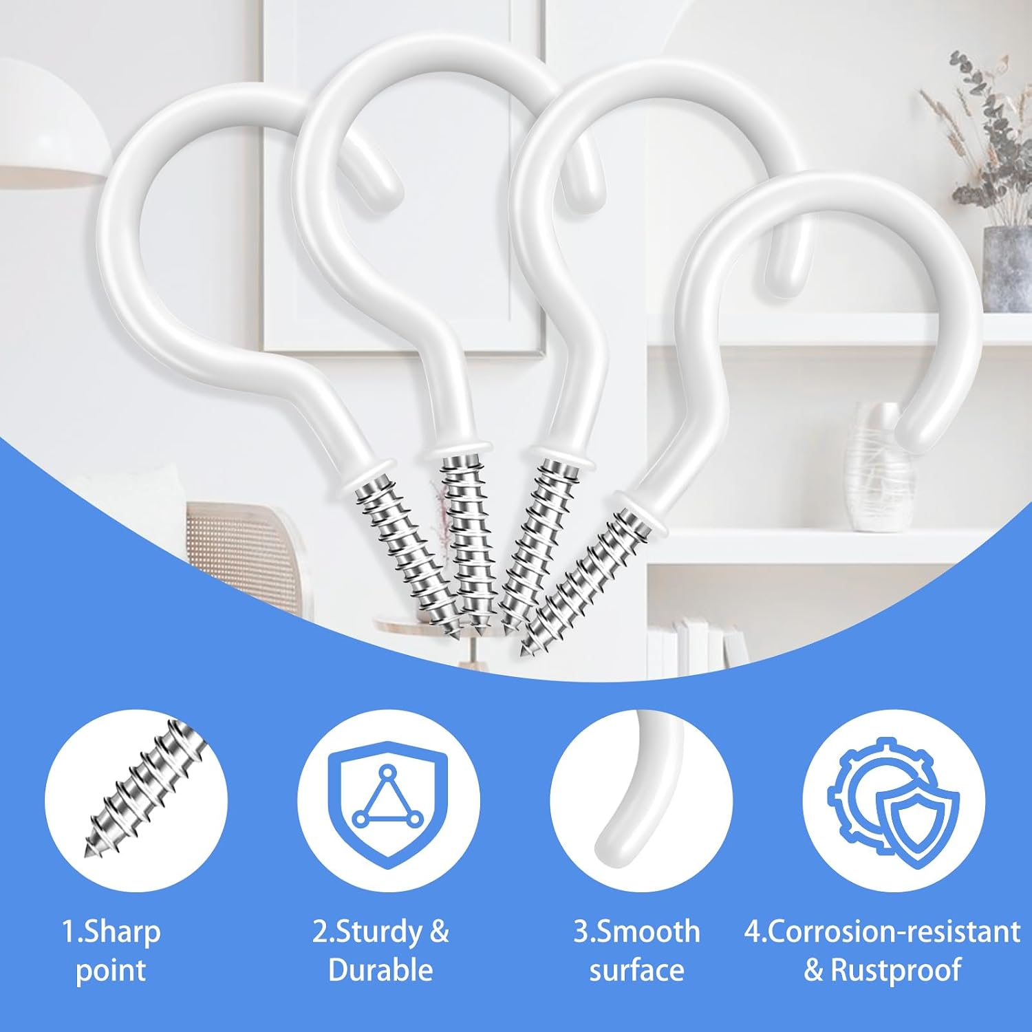 20 Pcs White Ceiling Hooks, 2.9 Inch Steel Hanging Hooks, Rust-Resistant Ceiling - Image 2