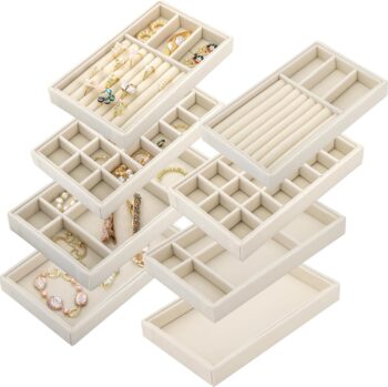 Set of 8 Velvet Jewelry Tray, Drawer Insert Divided Storage Holder Stackable