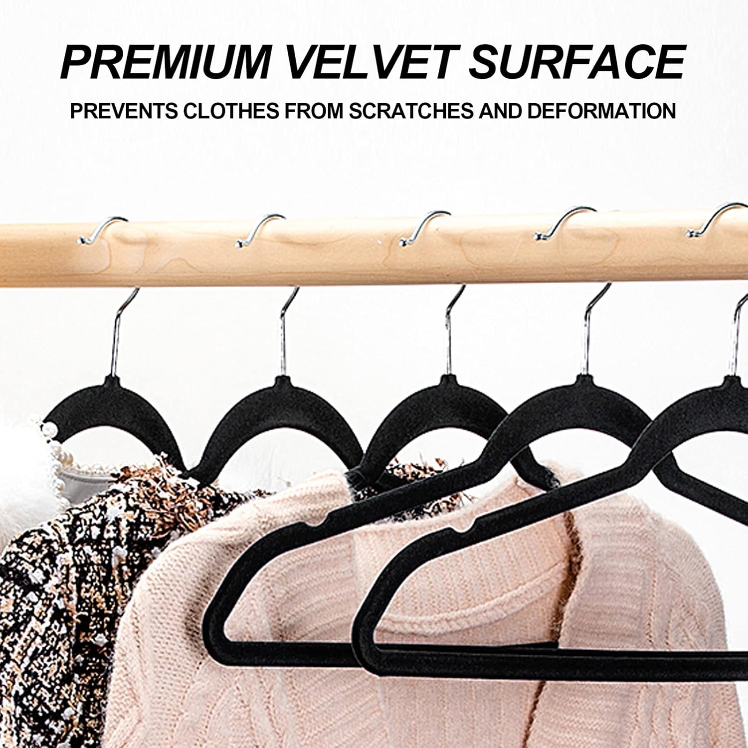 Coat Hangers Velvet 100-Pack Black with Silver Hooks, Non-Slip Hanger - Image 9
