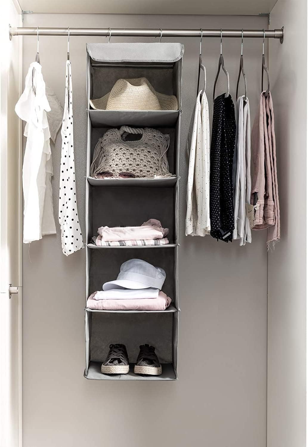 2-Pack 5 Shelf Hanging Closet Organizer Space Saver, Foldable Roomy Breathable - Image 2