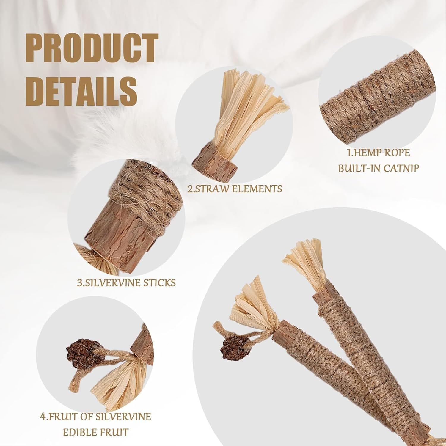 6 PCS Natural Silver Vine Sticks Cat Toys,Cat Snacks Sticks,Catnip Cat Chew Toys - Image 4