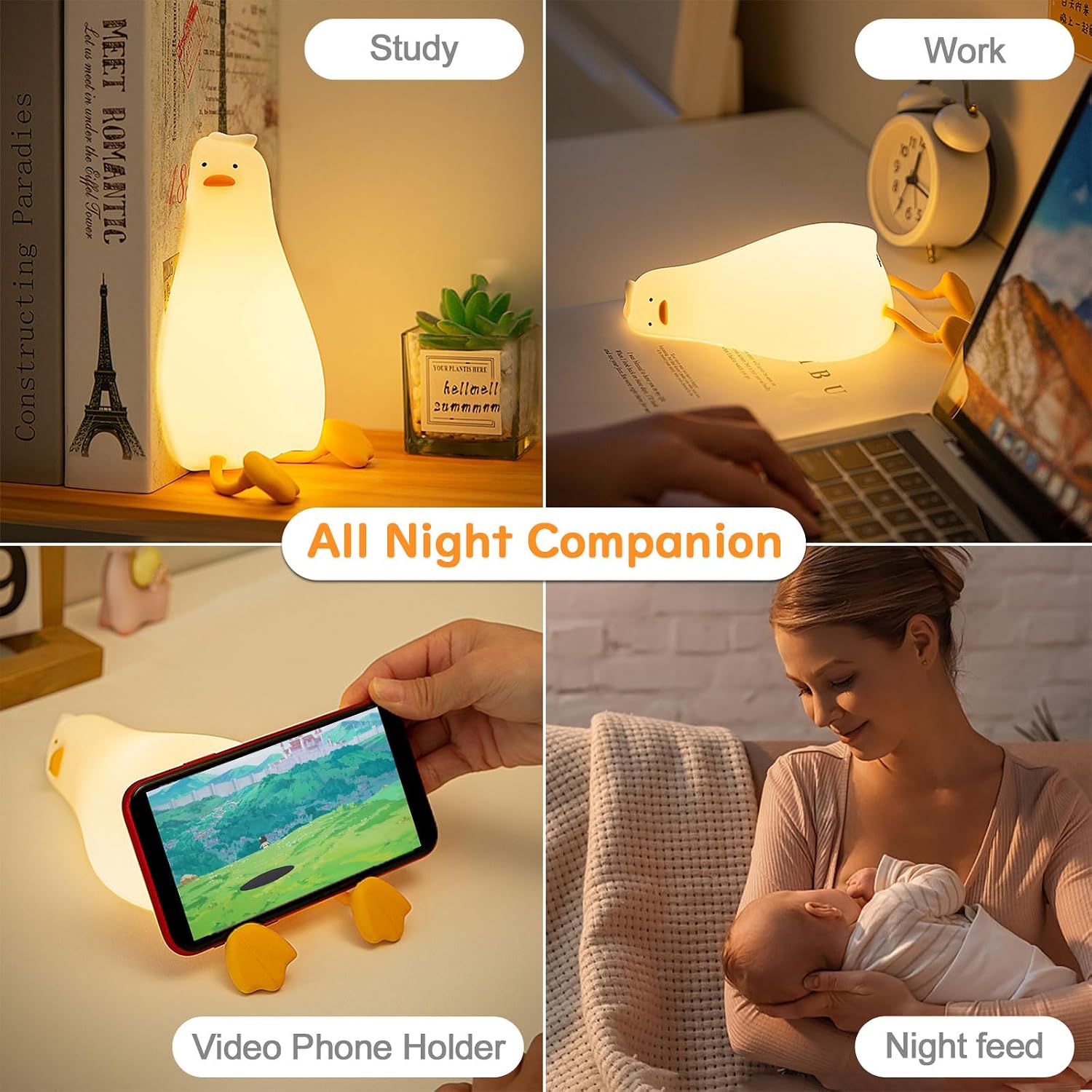 Cute Lying Flat Duck Lamp, Squishy Night Light with Toys Gift, Dimmable Nursery - Image 5