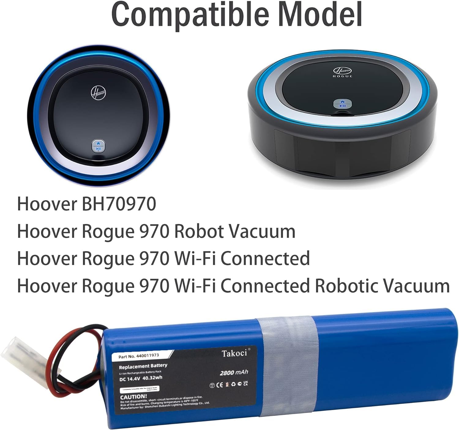 Replacement Battery for Hoover Rogue 970 Series Robot Vacuum fits Part Number - Image 2