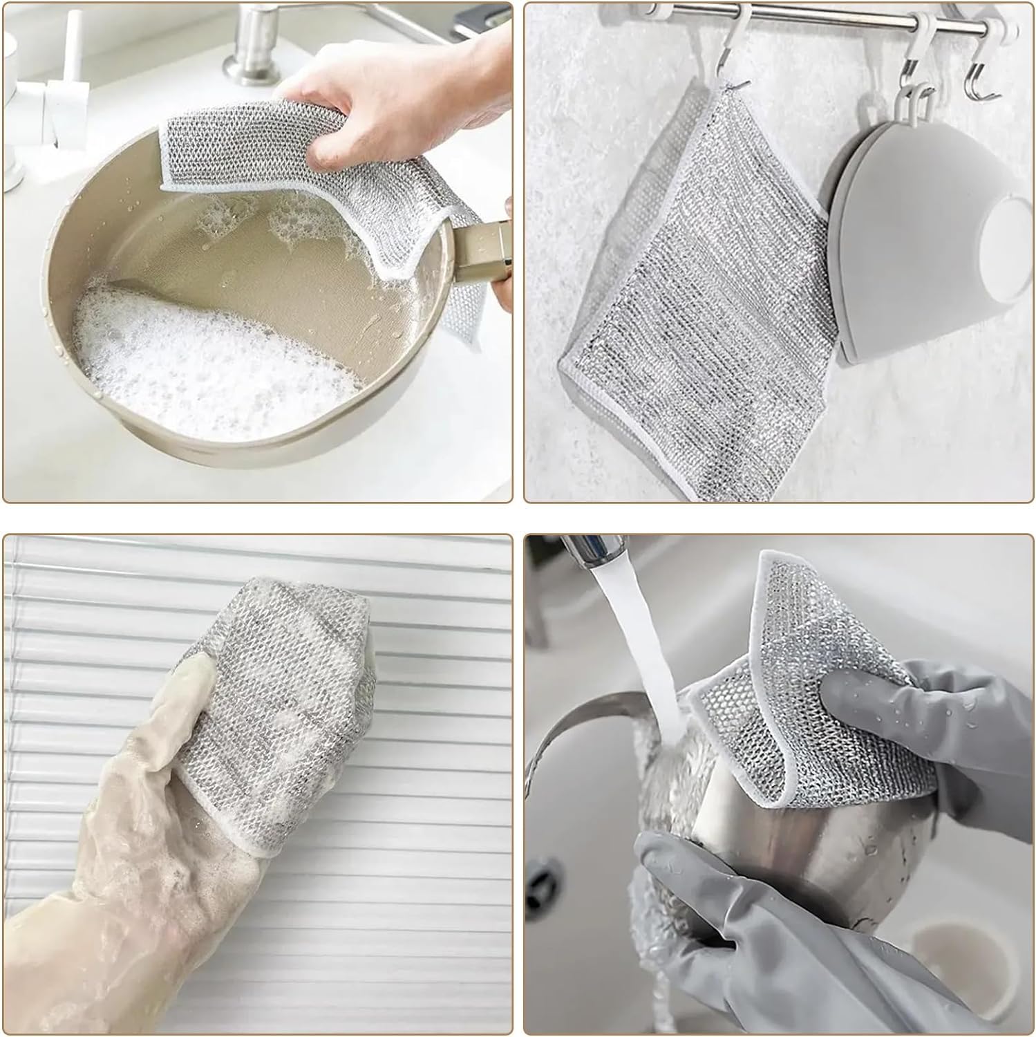 Multipurpose Wire Dishwashing Rags, 10Pcs Double Layer Reusable Cleaning Cloths - Image 5