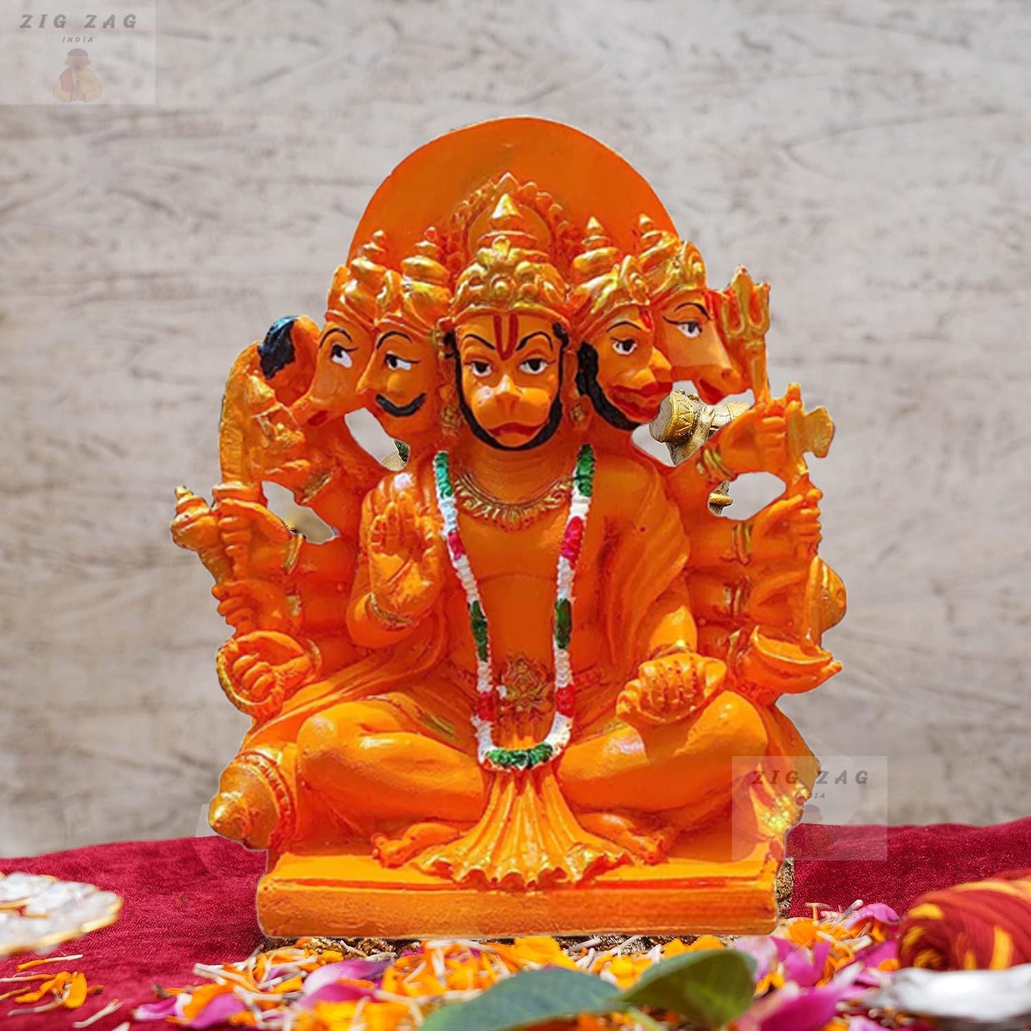 Lord Panchmukhi Hanuman ji Murti/Statue Orange Sankat Mochan Polyresin Idol
