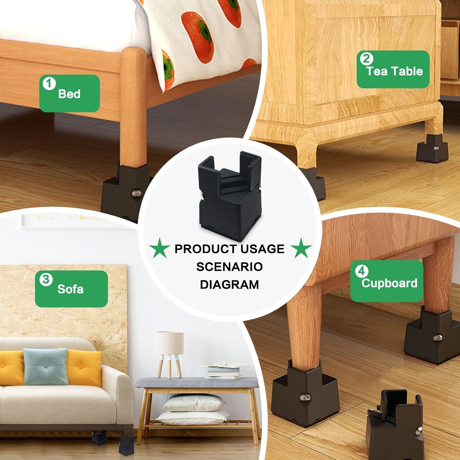 4Pcs Adjustable Furniture Risers with Screw Clamp, Sturdy Desk Risers for Desk - Image 4