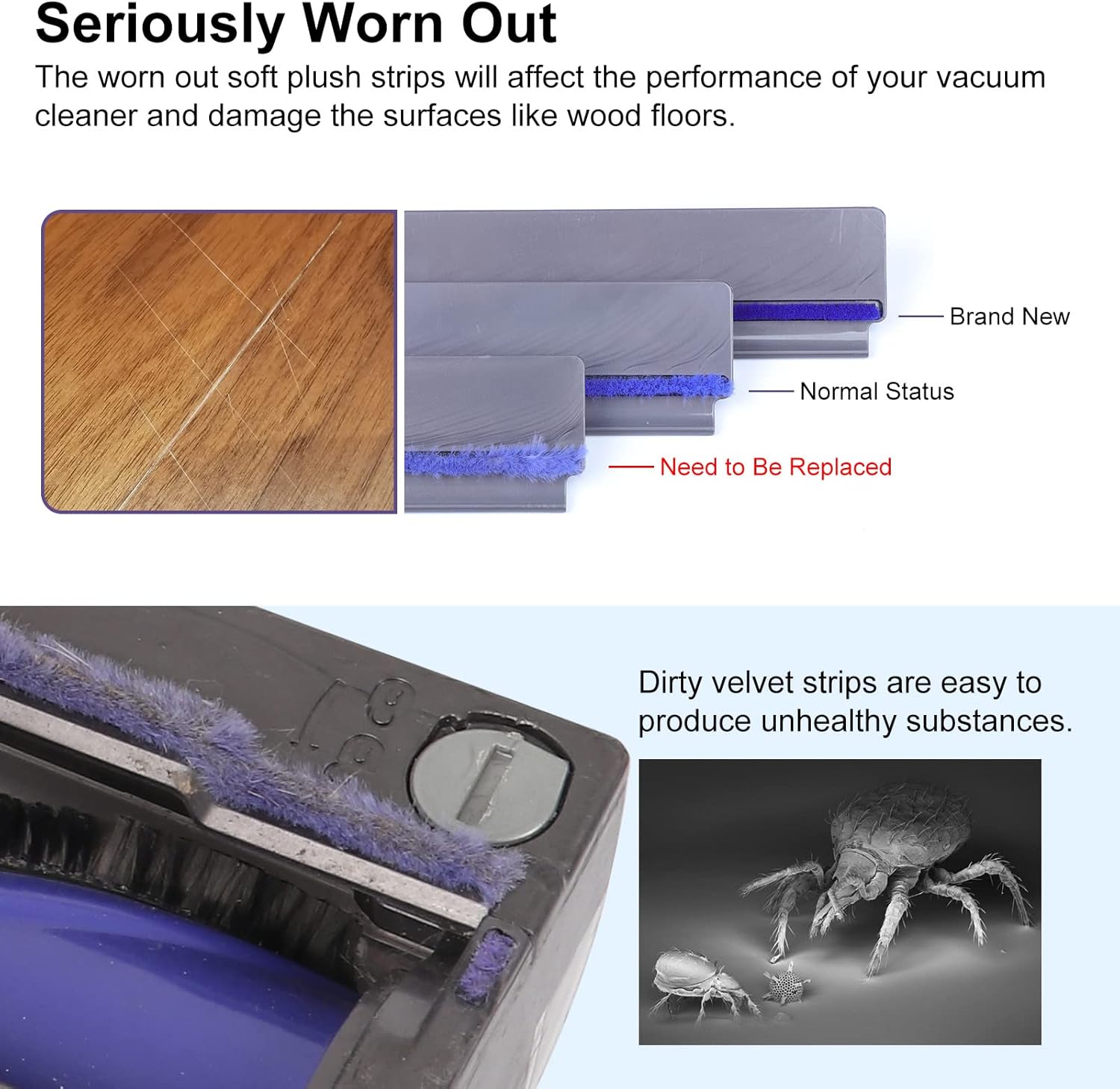 Plush Strips + Rollers Wheel + Axles Replacement for Dyson V6 V7 V8 V10 V11 DC62 - Image 3