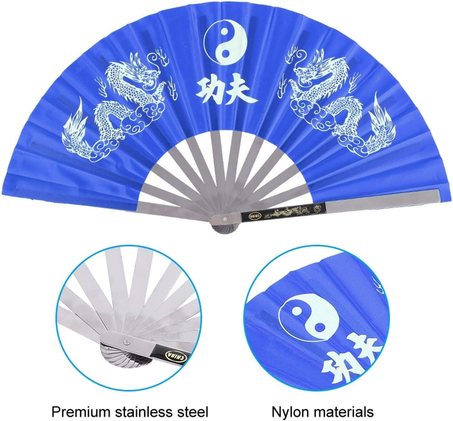 Tai Chi Fan, Stainless Steel Kung Fu Fan Large Folding Hand Fan Nylon Cloth - Image 5