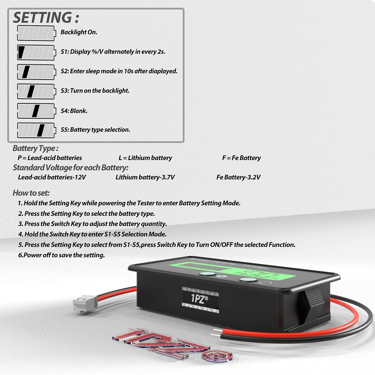 LCD Battery Capacity Monitor Gauge Meter Waterproof 12V/24V/36V/48V Lead - Image 5