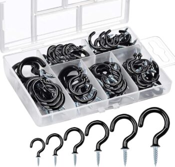 Vinyl Coated Screw-in Cup Hooks - 70Pack Ceiling Hooks in 6 Size for Hanging
