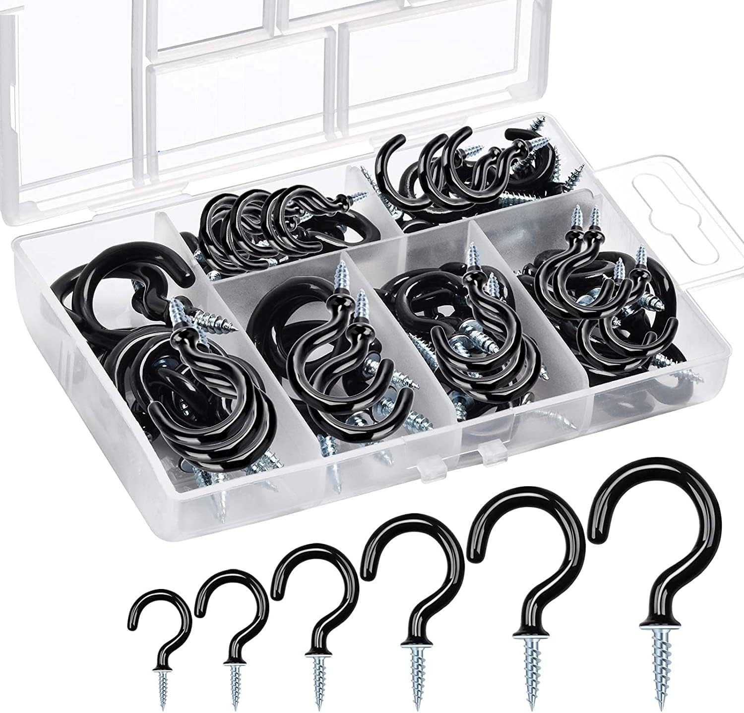 Vinyl Coated Screw-in Cup Hooks - 70Pack Ceiling Hooks in 6 Size for Hanging