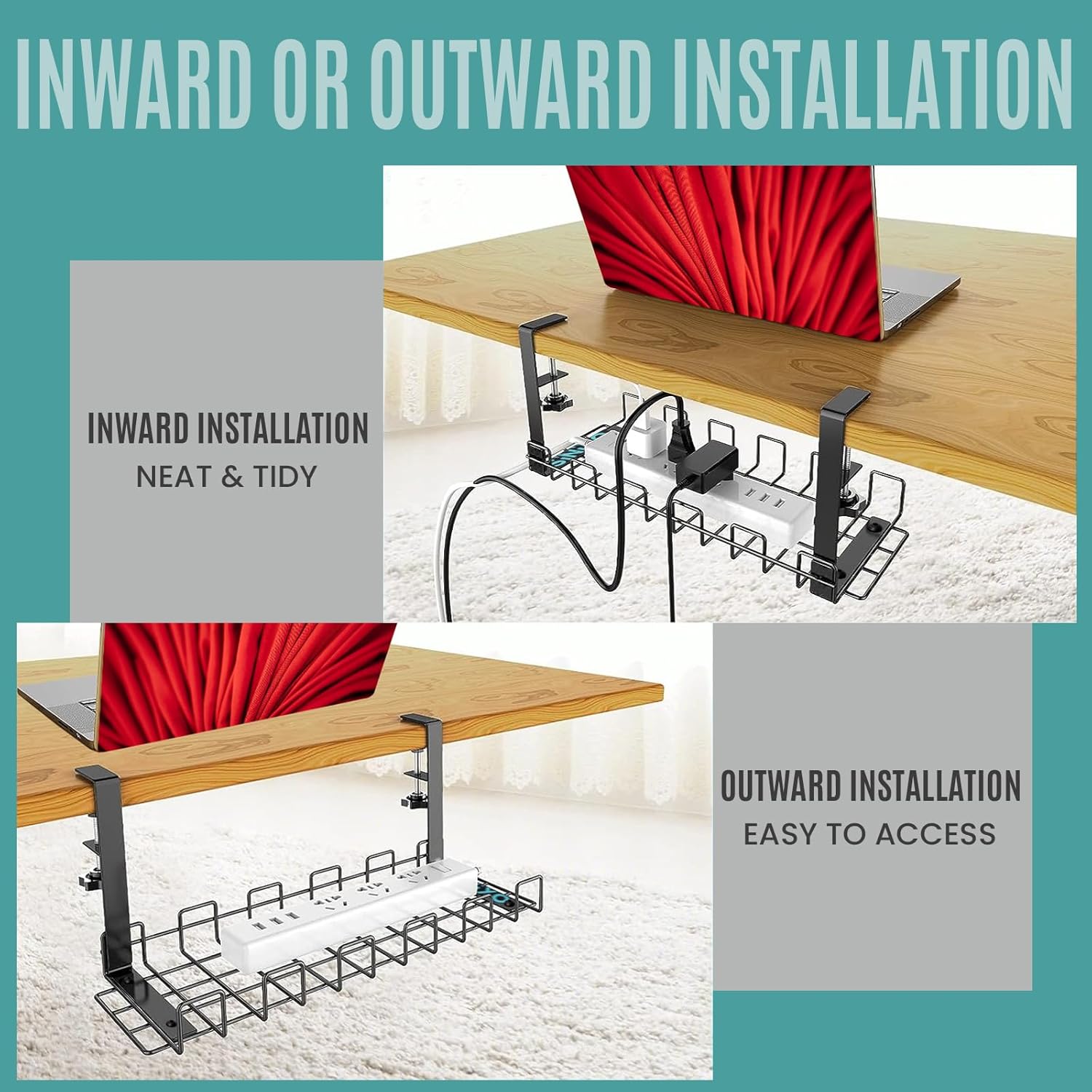 Under Desk Cable Management Tray | No Drill Under Desk Cord Holder - Image 4