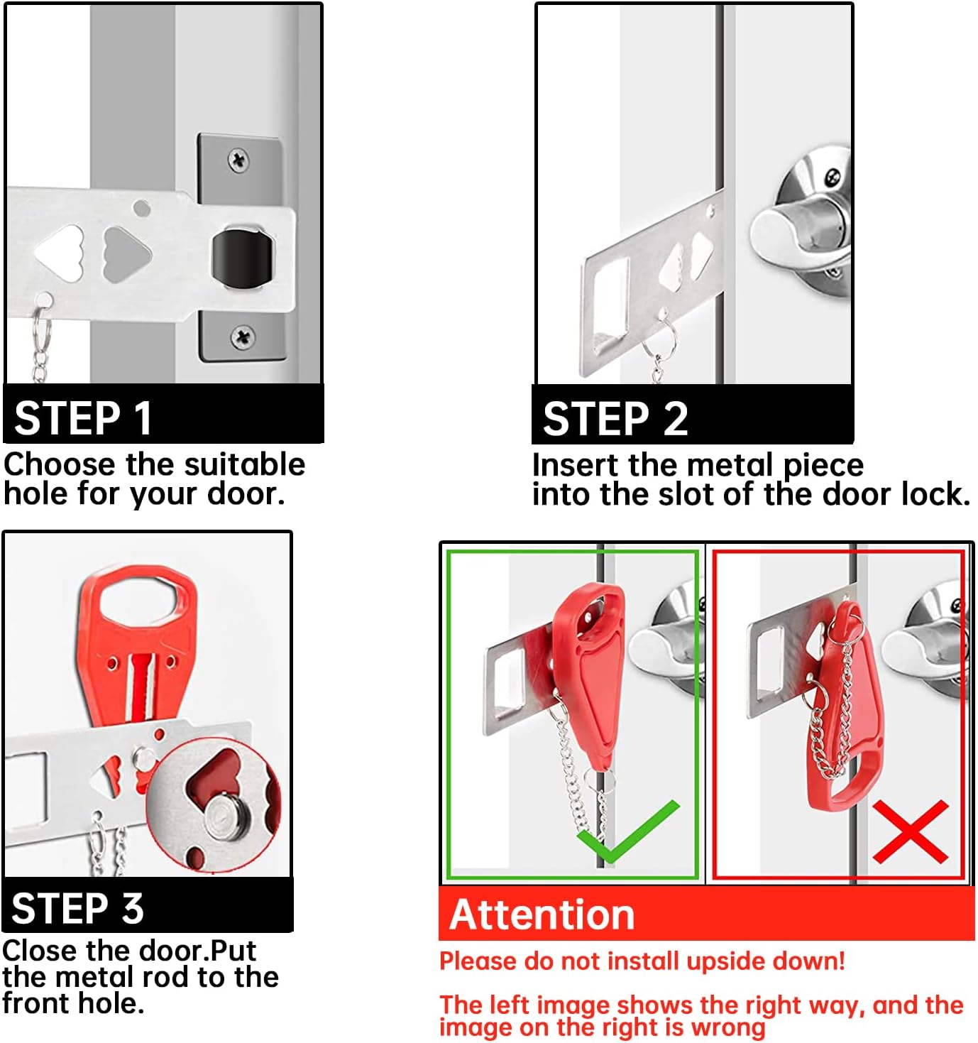 3 Packs Portable Door Lock, Door Locker Security Lock Heavy Duty Travel Lock - Image 5