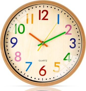 Wall Clock Battery Operated, 12 Inch Analog Colorful Kids Wall Clock Silent