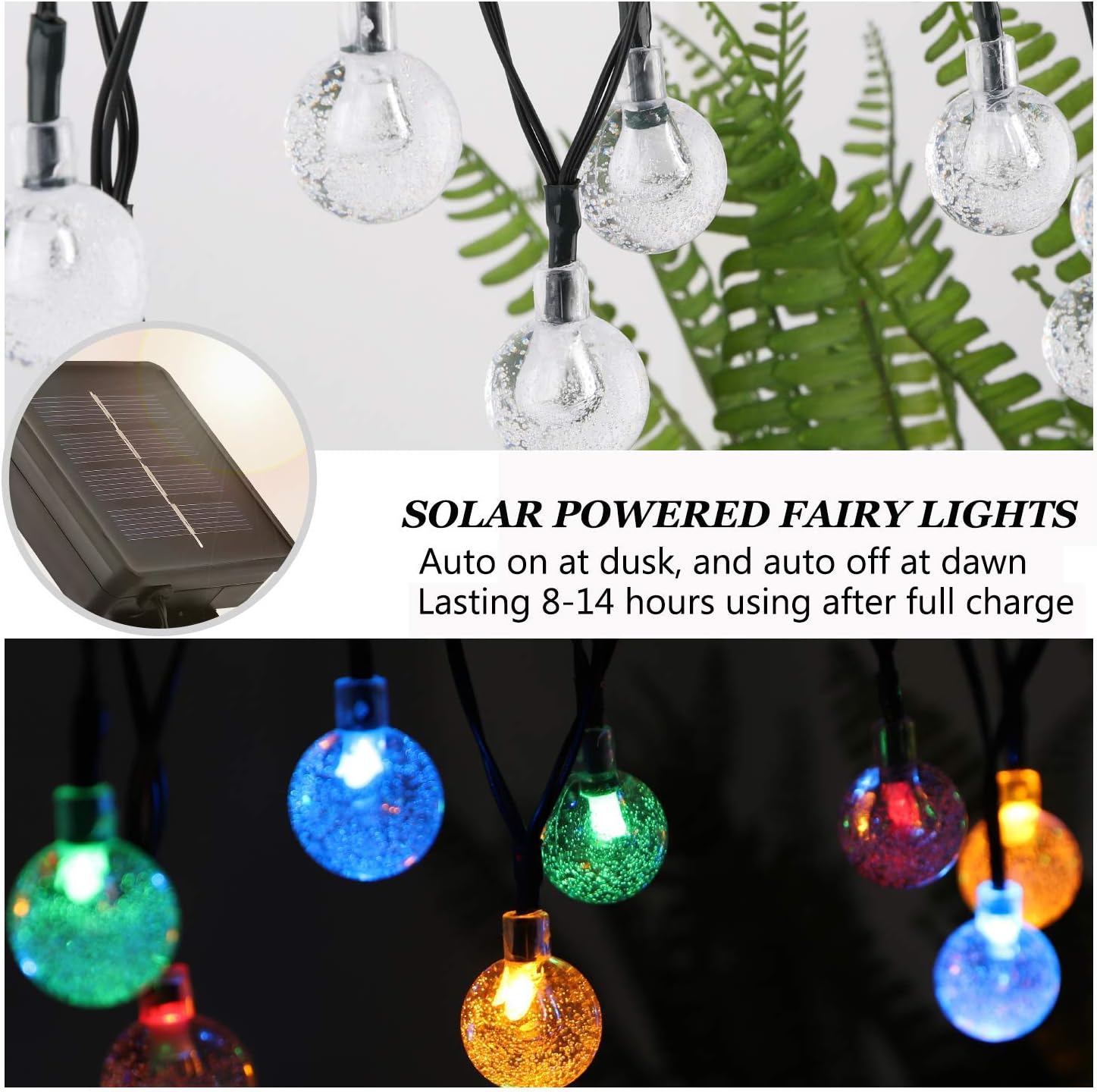 Solar String Lights Outdoor Waterproof,8 Mode 7M/24Ft 50 LED Crystal Ball - Image 6