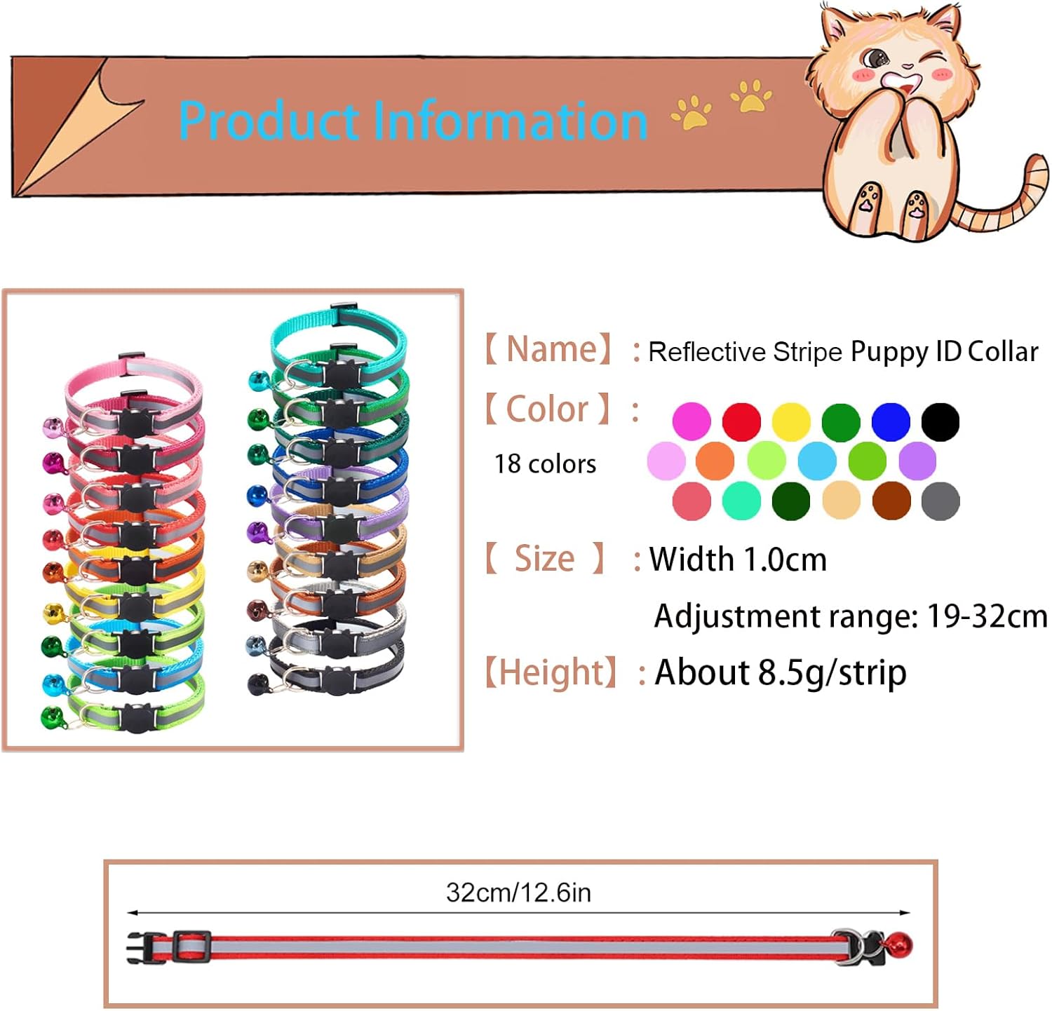 18 PCS Puppy ID Collars Reflective Stripe Puppy Collars Puppy Collars with Bell - Image 7