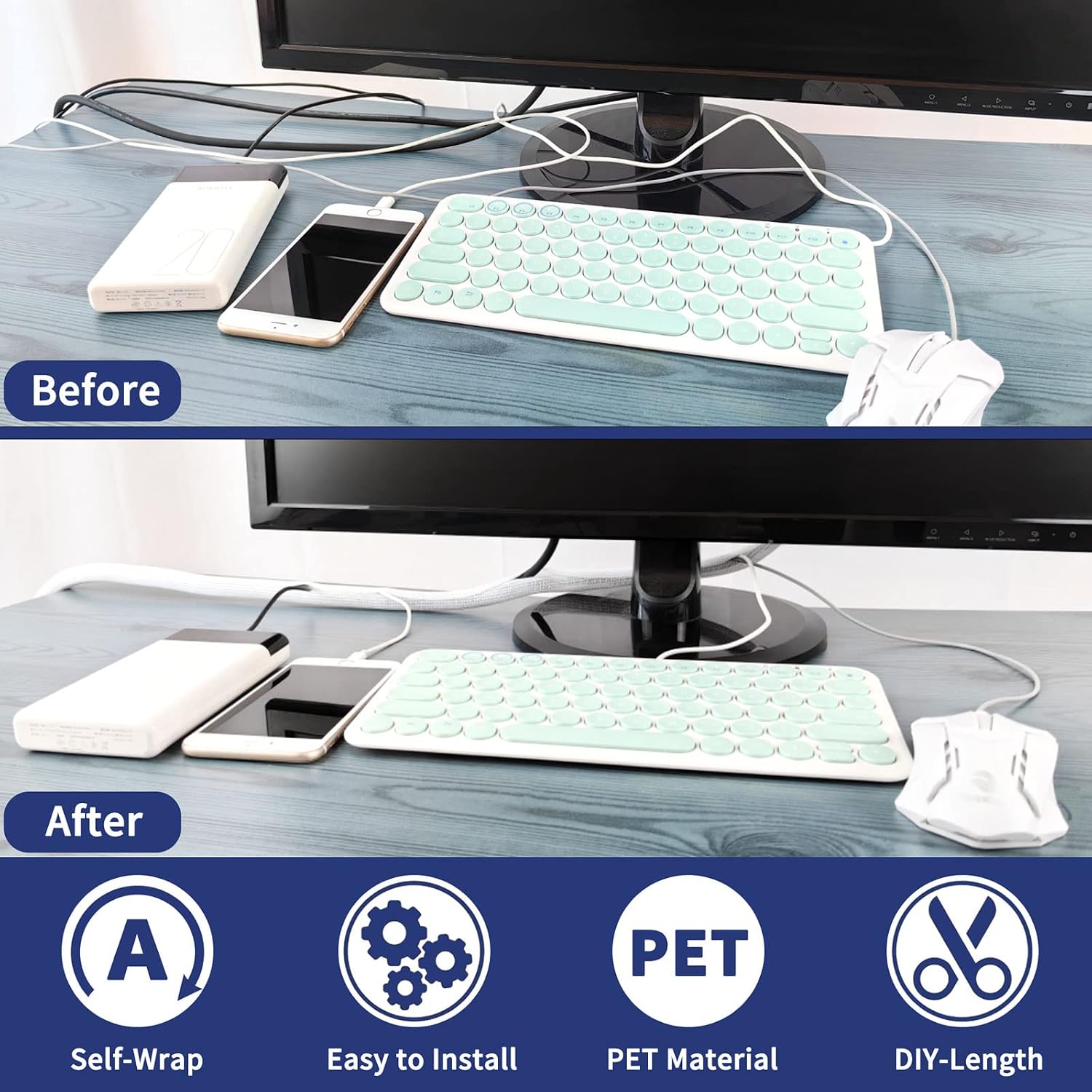 Cable Management, 10ft - 1/2 inch Wire Loom, Self-Wrap Cable Organiser, Braided - Image 3