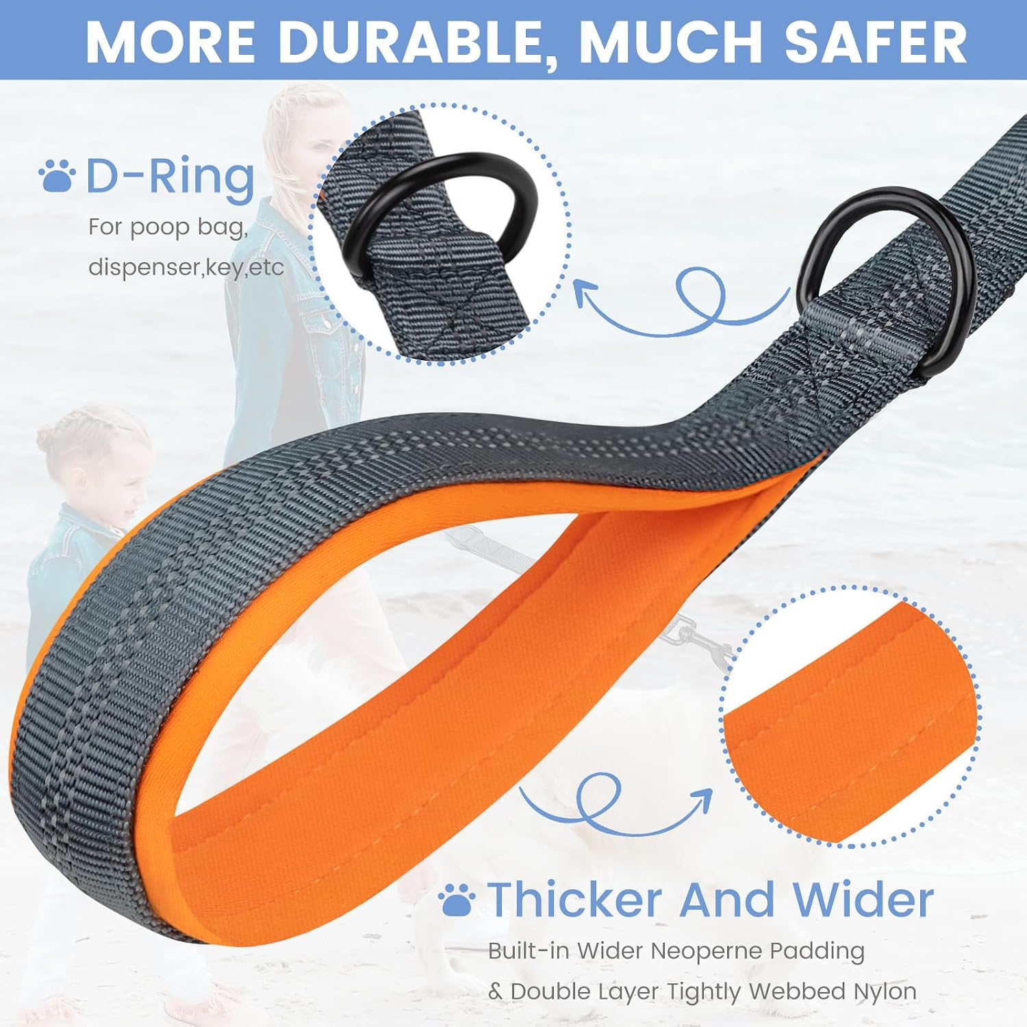 Short Dog Leash 18in Padded Handle Dog Lead with 3 Reflective Thread for Large - Image 3