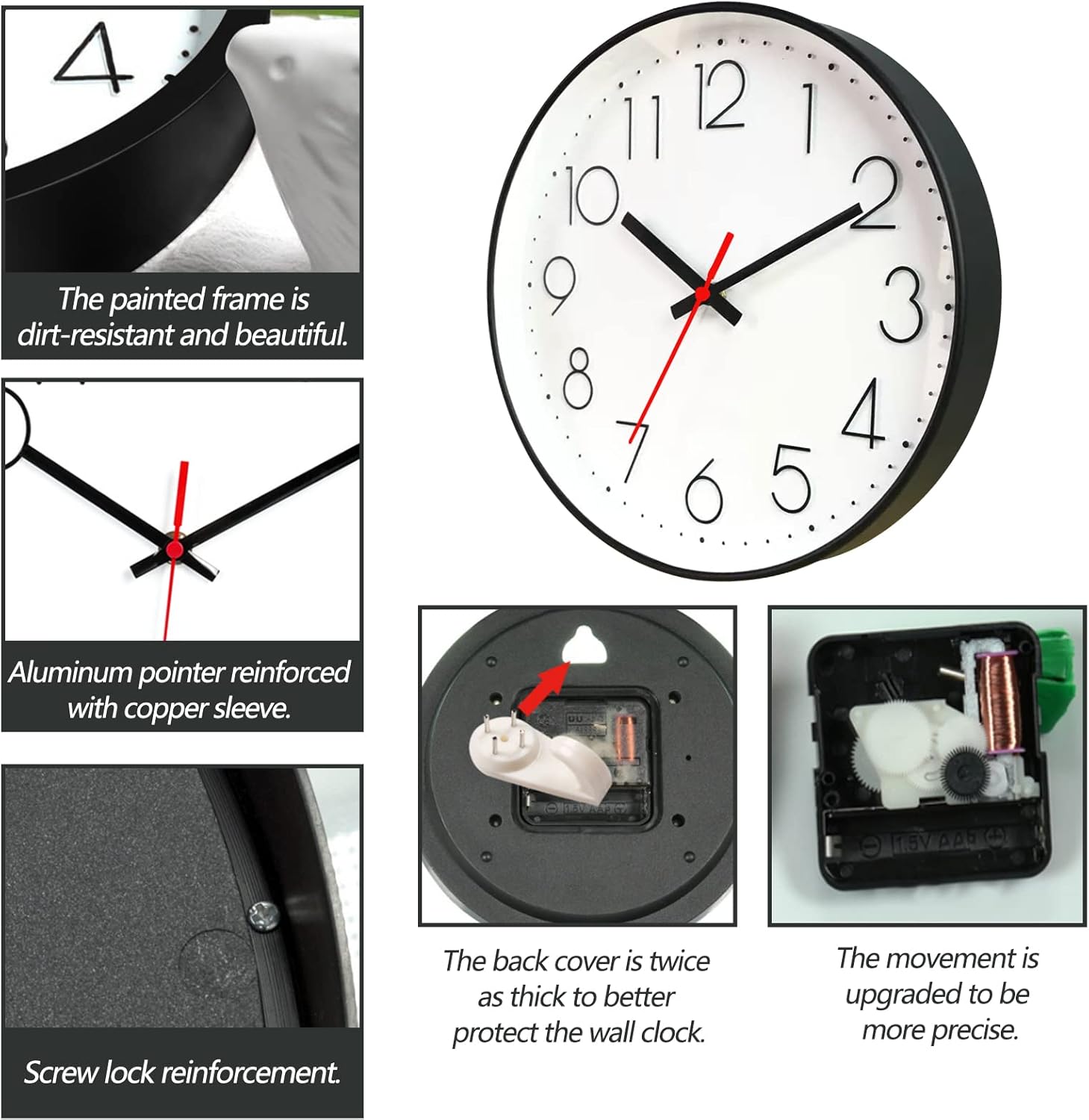 Wall Clock, Modern Wall Clock 12 Inch Silent Non-Ticking, Wall Clocks Battery - Image 4